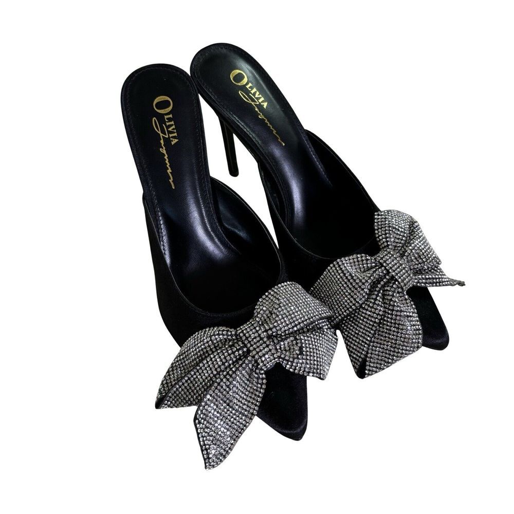 Olivia Jaymes Womens Shoes Sz 8 Stiletto Heels Slide‎ On Crystal Stud Party Bow